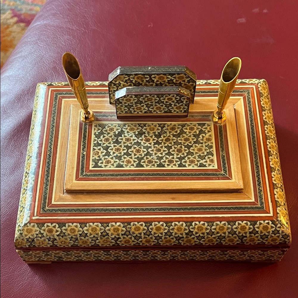 Oriental/asian  wood handmade pen table stationary for business cards, pens